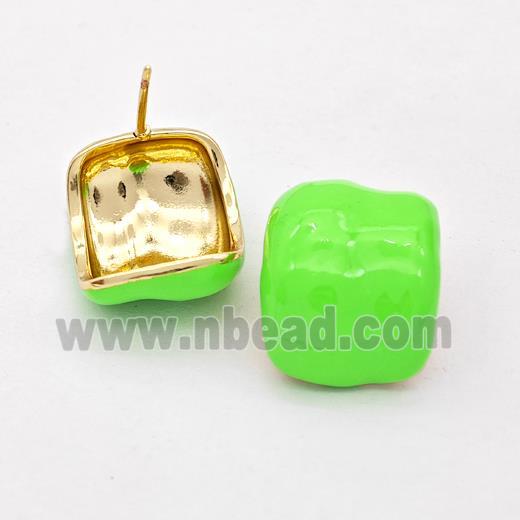 Copper Stud Earrings Green Enamel Gold Plated