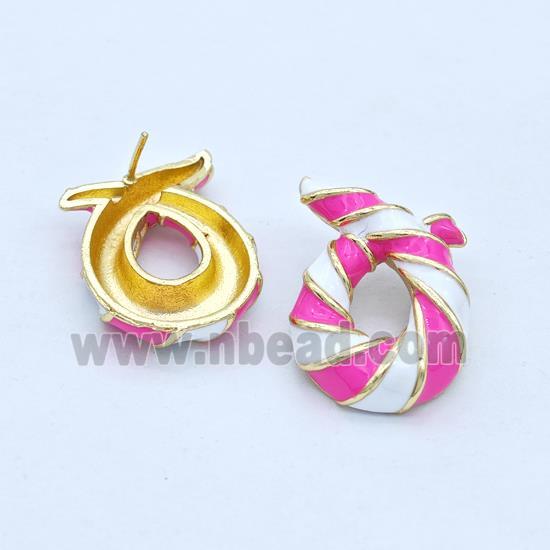 Copper Stud Earrings Awareness Ribbons White Hotpink Enamel Gold Plated