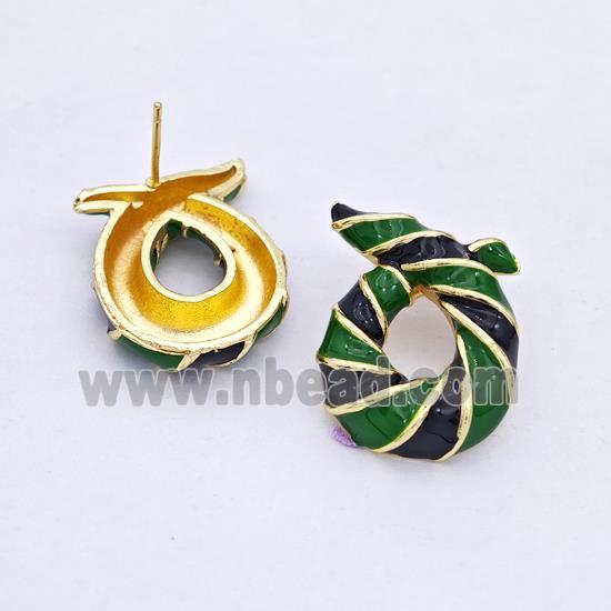 Copper Stud Earrings Awareness Ribbons Green Enamel Gold Plated