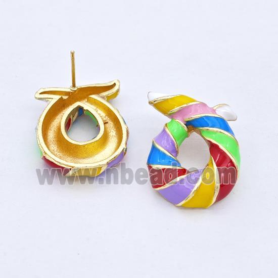 Copper Stud Earrings Awareness Ribbons Multicolor Enamel Gold Plated