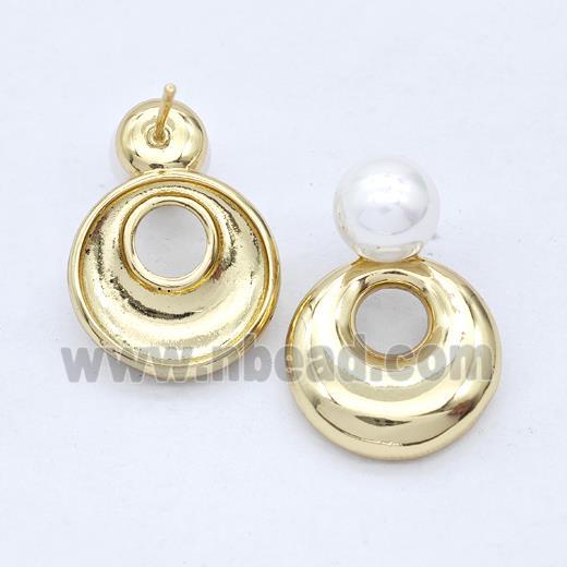 Copper GoGo Stud Earrings Pave Pearlized Plastic Gold Plated