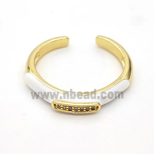 Copper Rings Pave Zirconia White Enamel Gold Plated