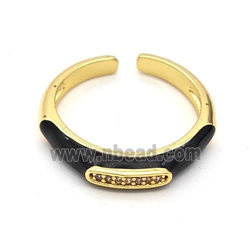 Copper Rings Pave Zirconia Black Enamel Gold Plated