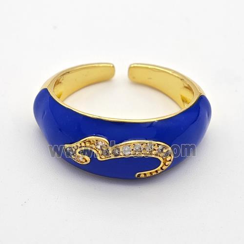 Copper Rings Pave Zirconia Royalblue Enamel Gold Plated