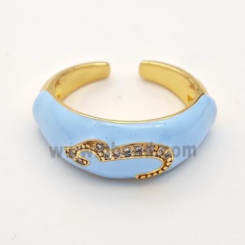 Copper Rings Pave Zirconia Lt.blue Enamel Gold Plated