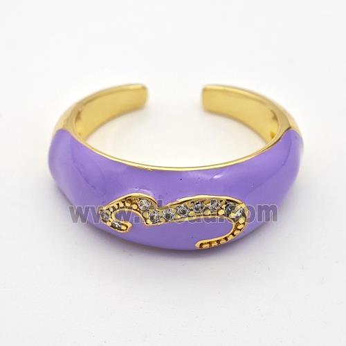 Copper Rings Pave Zirconia Lavender Enamel Gold Plated