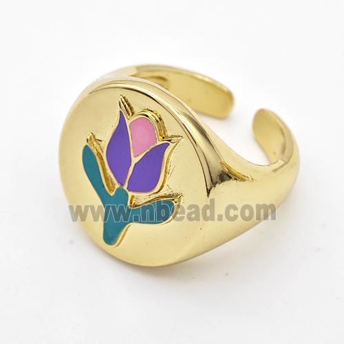 Copper Tulip Rings Enamel Flower Gold Plated