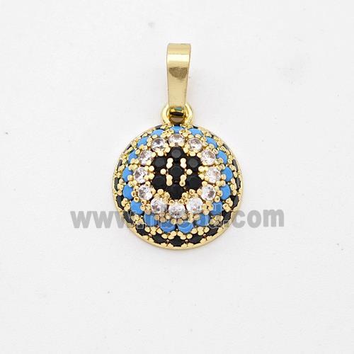 Copper Circle Pendant Micro Pave Zirconia Flower Gold Plated