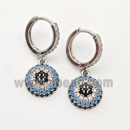 Copper Hoop Earrings Micro Pave Zirconia Flower Platinum Plated