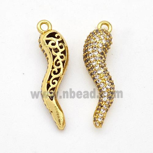 Copper Chili Pendant Micro Pave Zirconia Capsicum Gold Plated