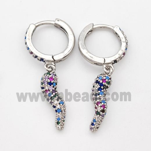 Copper Chili Hoop Earrings Pave Zirconia Capsicum Platinum Plated