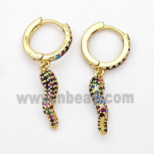 Copper Chili Hoop Earrings Pave Zirconia Capsicum Gold Plated