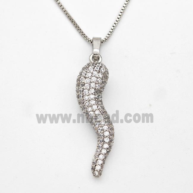 Copper Chili Necklace Pave Zirconia Capsicum Platinum Plated