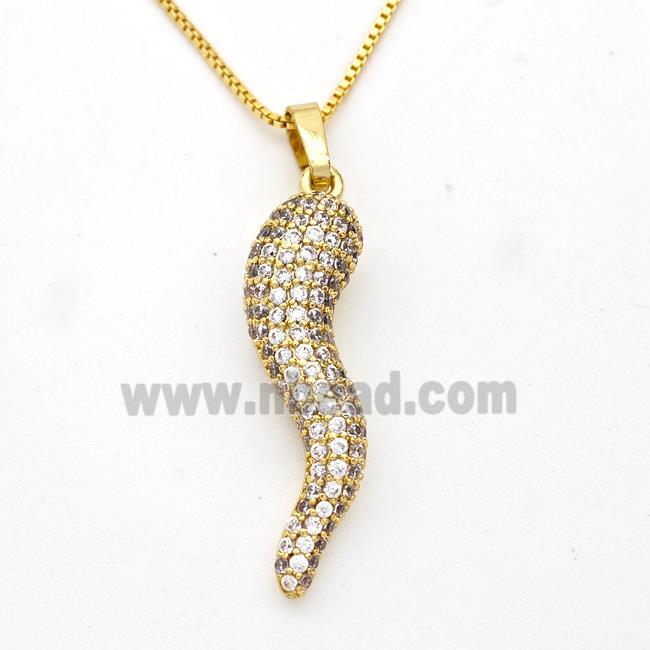 Copper Chili Necklace Pave Zirconia Capsicum Gold Plated