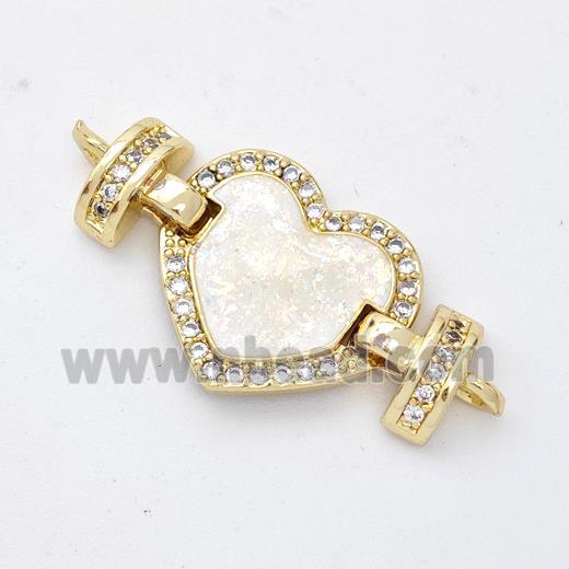 Copper Connector Pave White Fire Opal Zirconia Heart 18K Gold Plated