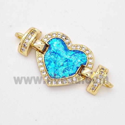 Copper Connector Pave Blue Fire Opal Zirconia Heart 18K Gold Plated