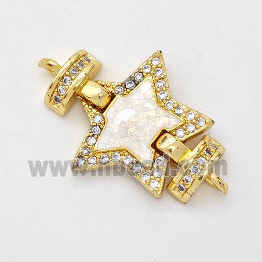 Copper Connector Pave White Fire Opal Zirconia Star 18K Gold Plated