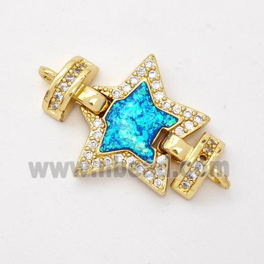 Copper Connector Pave Blue Fire Opal Zirconia Star 18K Gold Plated