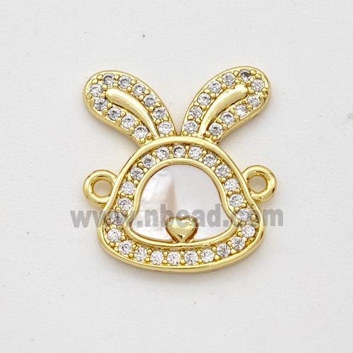 Copper Rabbit Connector Pave Shell Zirconia 18K Gold Plated