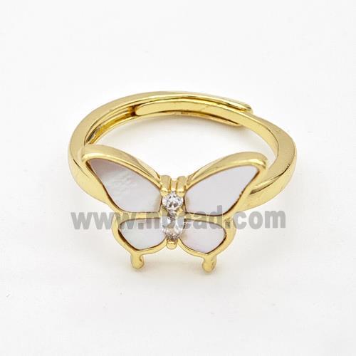 Copper Butterfly Rings Pave Shell Adjustable 18K Gold Plated