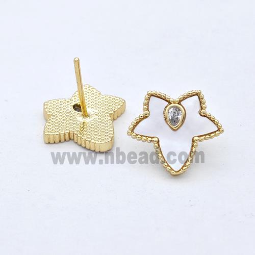 Copper Leaf Stud Earrings Pave Zirconia Maple 18K Gold Plated