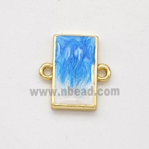 Copper Rectangle Connector Blue Painted 18K Gold Plated