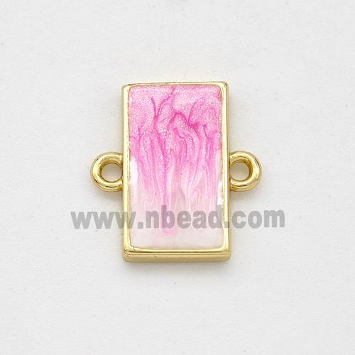 Copper Rectangle Connector Pink Painted 18K Gold Plated