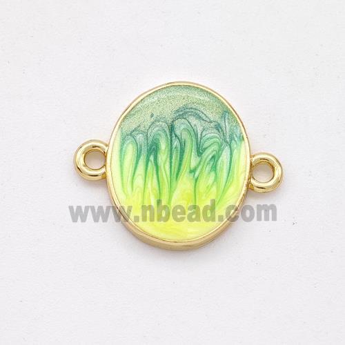 Copper Oval Connector Yellow Green Painted 18K Gold Plated