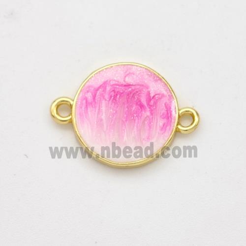 Copper Circle Connector Pink Painted 18K Gold Plated