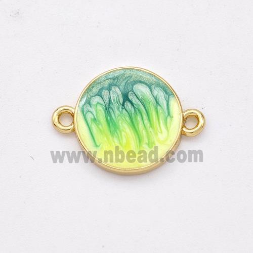 Copper Circle Connector Yellow Green Painted 18K Gold Plated