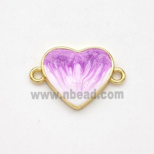 Copper Heart Connector Purple Painted 18K Gold Plated