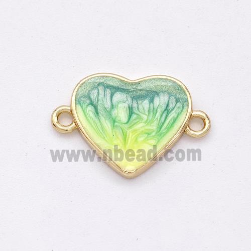 Copper Heart Connector Yellow Green Painted 18K Gold Plated