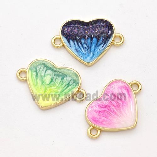 Copper Heart Connector Painted 18K Gold Plated Mixed