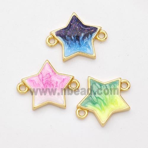 Copper Star Connector Painted 18K Gold Plated Mixed