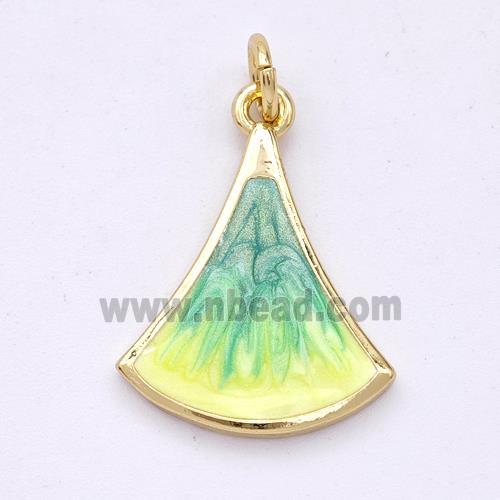 Copper Leaf Pendant Yellowgreen Painted 18K Gold Plated