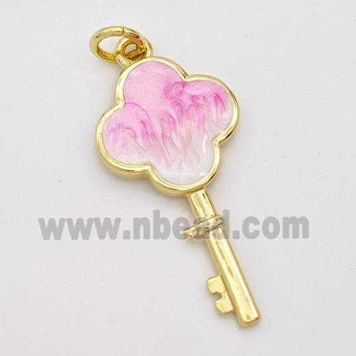 Copper Key Pendant Pink Painted 18K Gold Plated