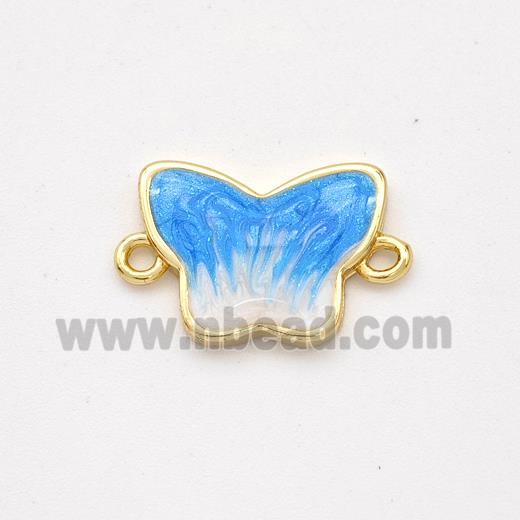 Copper Butterfly Connector Blue Painted 18K Gold Plated