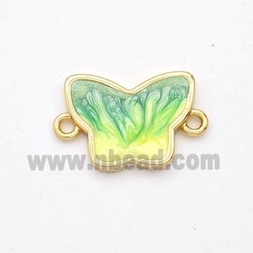 Copper Butterfly Connector Yellowgreen Painted 18K Gold Plated