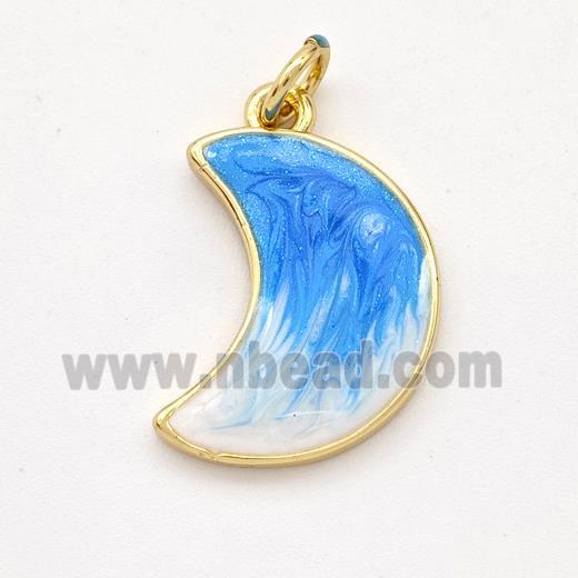 Copper Moon Pendant Blue Painted 18K Gold Plated