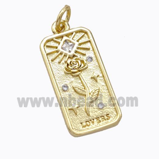 Copper Flower Pendant Pave Zirconia Rectangle Gold Plated