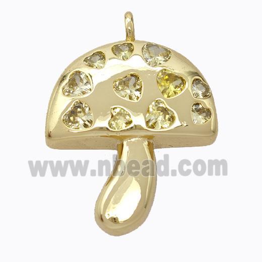 Copper Mushroom Pendant Micropave Zirconia Gold Plated