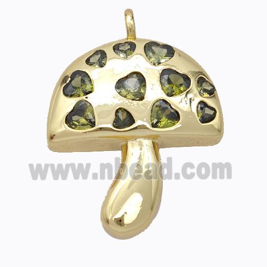 Copper Mushroom Pendant Micropave Olive Zirconia Gold Plated