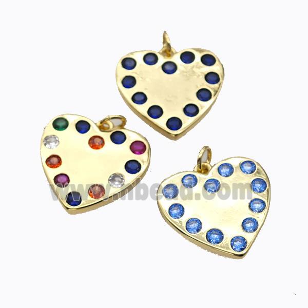 Copper Heart Pendant Micropave Zirconia Gold Plated Mixed