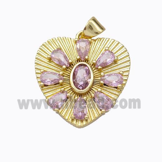 Copper Heart Pendant Micropave Pink Zirconia Gold Plated