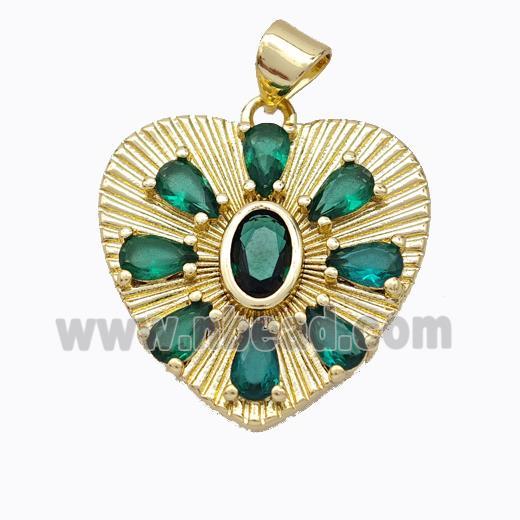 Copper Heart Pendant Micropave Green Zirconia Gold Plated