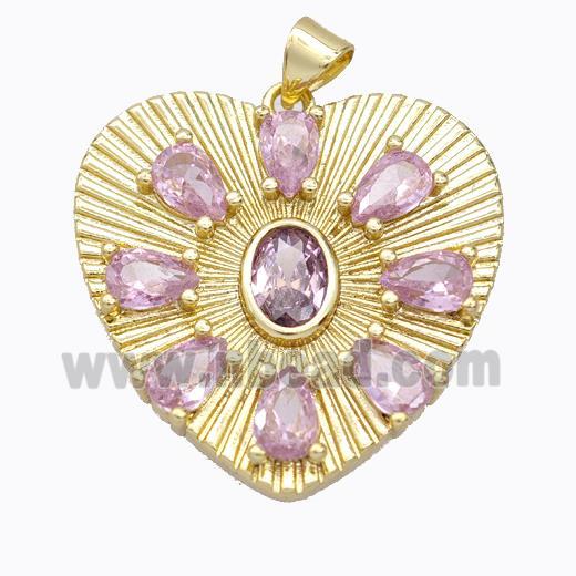 Copper Heart Pendant Micropave Pink Zirconia Gold Plated