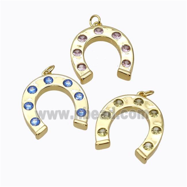 Copper Horseshoe Pendant Micropave Zirconia Gold Plated Mixed