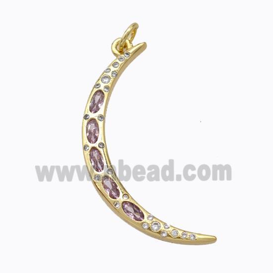 Copper Moon Pendant Micropave Zirconia Gold Plated