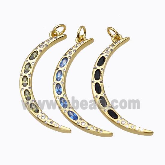 Copper Moon Pendant Micropave Zirconia Gold Plated Mixed