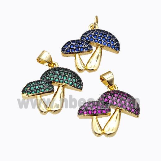 Copper Mushroom Pendant Micropave Zirconia Gold Plated Mixed